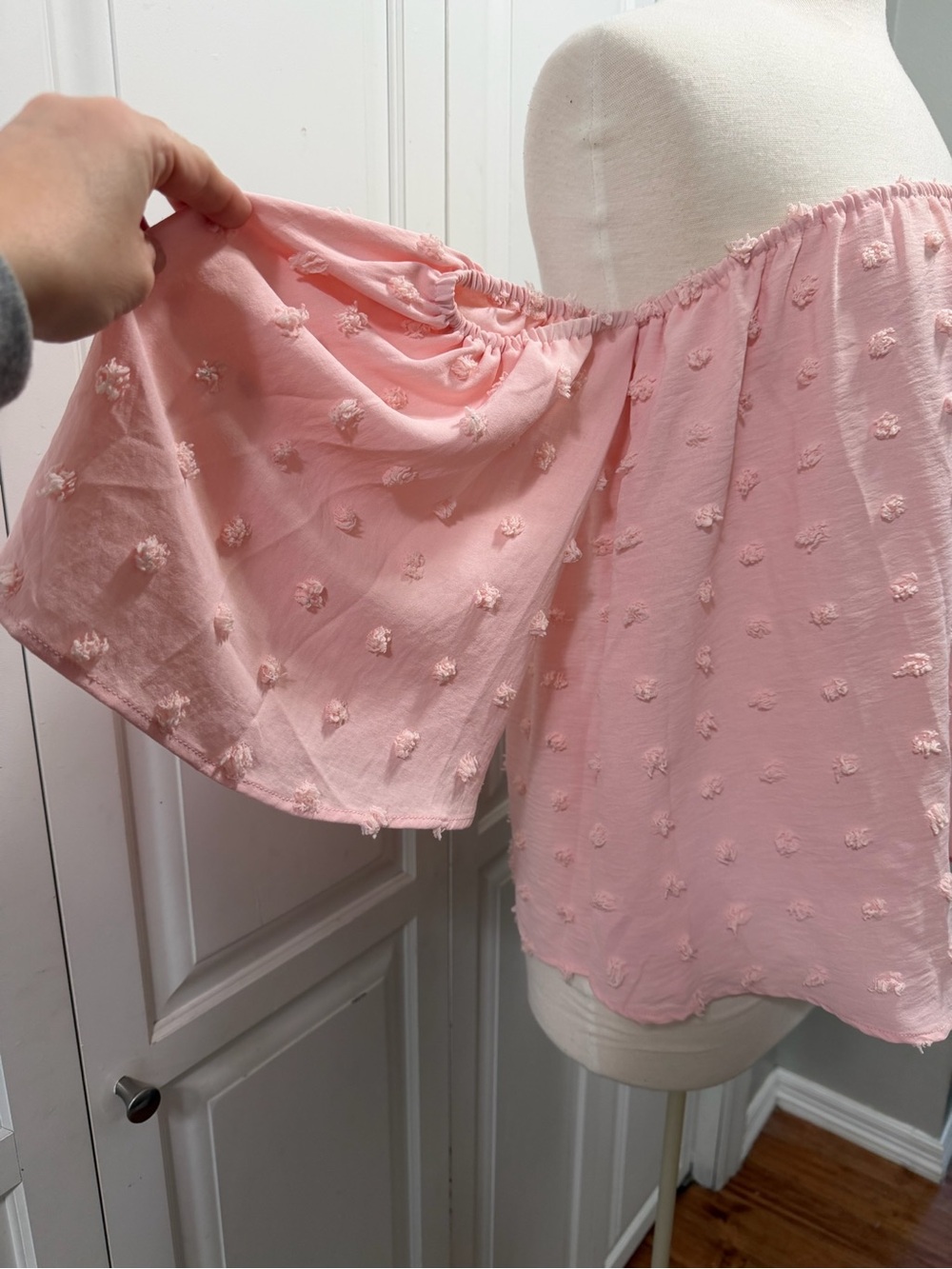 Women's Off-Shoulder Pink Pom-Pom Tunic Top - Picture 3 of 7